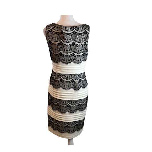 Jax sz8 black & white lace trimmed fully lined side zip bodycon midi dress GUC - Picture 4 of 8